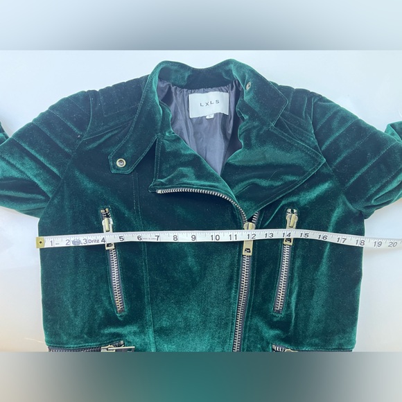 LXLS Dark Green Velvet Moto Jacket N272-28 - Picture 7 of 8